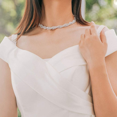 Unicra Bride Silver Necklace Earrings Set Crystal Bridal Wedding Jewelry Rhinestone Bridesmaid Party Choker Drop Dangle for Women and Brides...