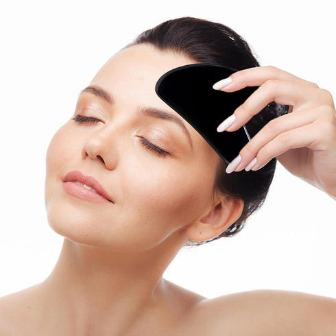Gua Sha Facial Tools, Obsidian Guasha Tool for Face & Eye Gua Sha Stone for Puffiness Reducing & Jawline Sculpting Face Stone Gua Sha Tools for Sk...