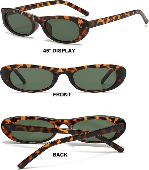Trendy Oval Sunglasses for Women Men Fashion Narrow Tiny Glasses Retro 90s Skinny Sun Glasses Black Tortoise Shell...