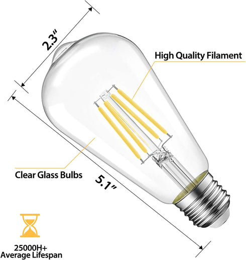 6 Packs ST58 LED Edison Bulbs, 4 Watt Vintage Light Bulbs Equivalent to 40 Watts, High Brightness 5000K Daylight White Light Bulbs, 90+ CRI, 480 L...