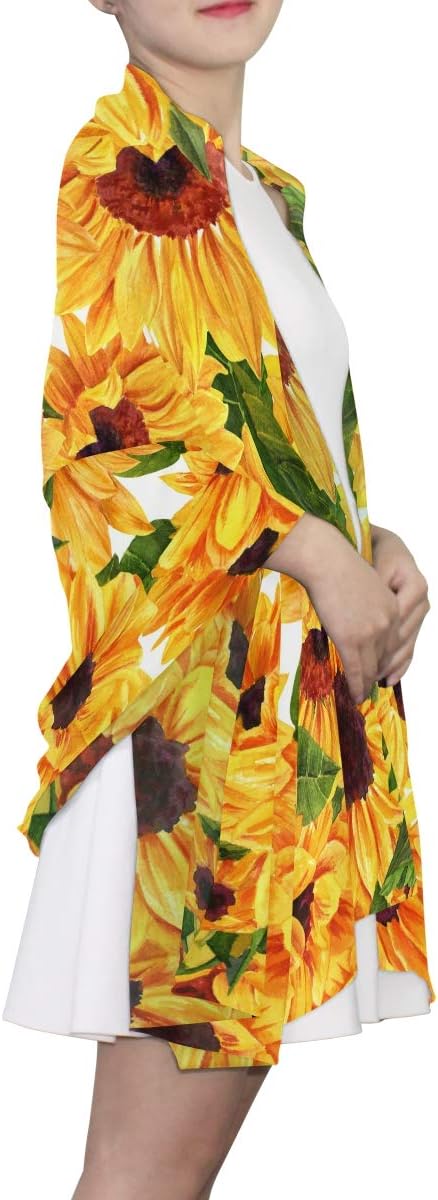 ALAZA Long Silk Like Scarf for Women Watercolor Sunflower Floral Yellow Large Head Wrap Stole...