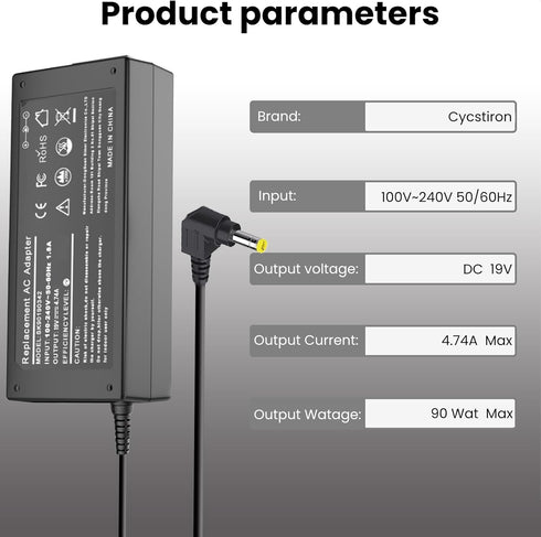 19V 90W Charger for JBL Xtreme 2,Xtreme,Boombox 2,Boombox 1,Extreme 2 Speaker Replacement Power Supply Plus v FUGOO XL Bluetooth Adapter Cord Sp. ...