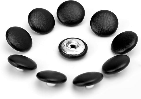 10Pcs 20mm Faux Leather Covered Round Buttons Upholstery Knitting DIY Handcraft Decoration Crafts (Black)...