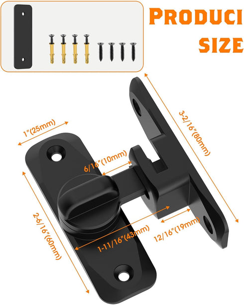 90/180 Degree Barn Door Lock, Small Flip Gate Latches Hardware, Door Security Sliding Door Latch Lock fo Cabinets, Barn Door, Bathroom, Gardenr Do...