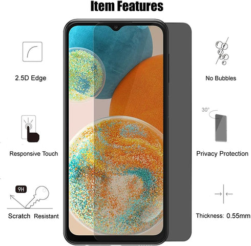 (3+3) For Samsung Galaxy A23 4G / 5G (3 Pack) Anti Spy Private Tempered Glass Film Privacy Screen Protector and (3 Pack) Camera Lens Protector, 9H...