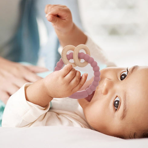 Baby Teether, One Piece Design Silicone & Beech Teething Ring Toy for Babies, BPA Free (Light Grey)...