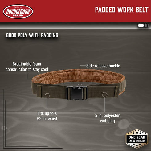 Bucket Boss - Padded Work Belt, Belts & Suspenders (50500) , Brown...
