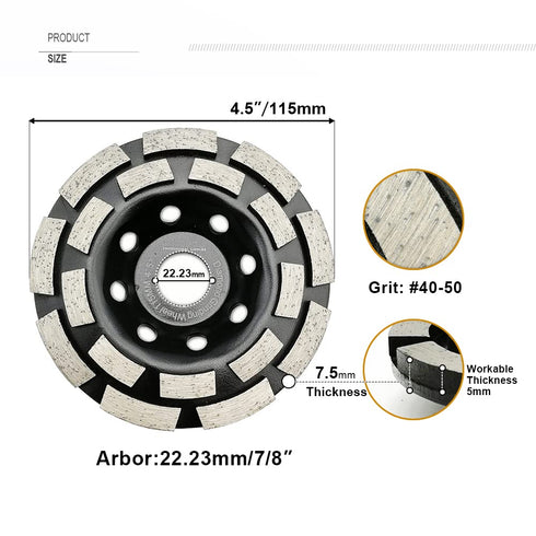 SHDIATOOL 4-1/2 Inch Double Row Diamond Grinding Cup Wheel for Concrete Granite Marble Masonry Brick Fits 7/8 Inch Arbor...