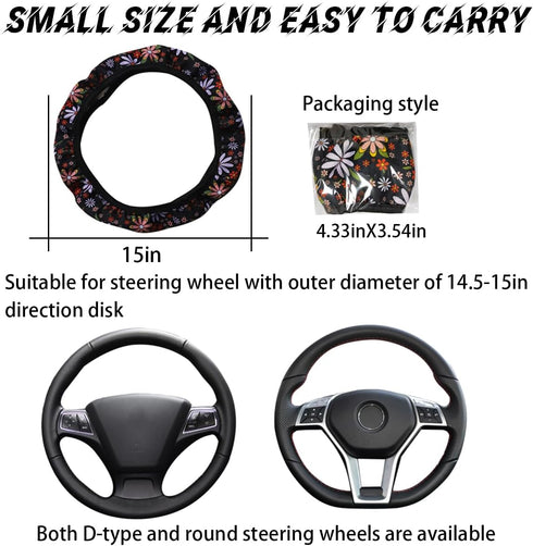 Car Steering Wheel Cover, Universal 15 inch, Soft Elastic and Comfortable, Cute Flowers Steering Wheel Protector, Warm in Winter and Cool in Summe...
