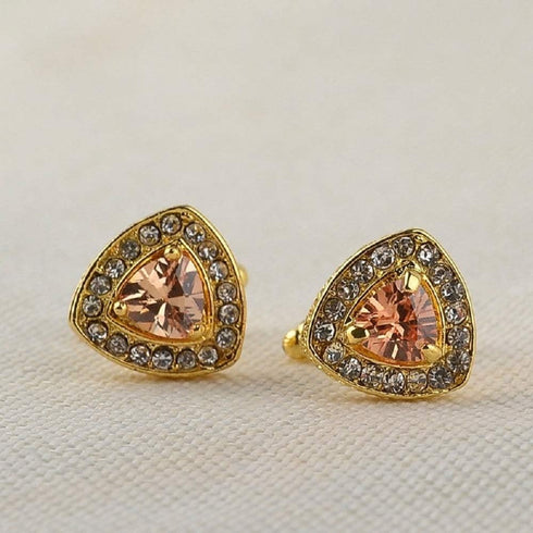 V & L Gold Crystal Cuff links Yellow – Fancy Unique Elegant Sparkling Luxury Gem Stone Cufflinks for men in Triangle - Perfect for Wedding, Formal...