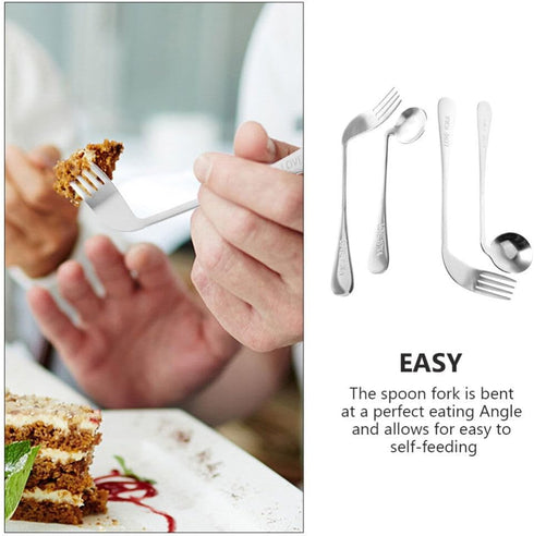 BESTonZON Adaptive Fork and Spoon Angled Utensils Curved Flatware Self Feeding Silverware Anti Shake Tableware for Elderly Patients Left and Handl...