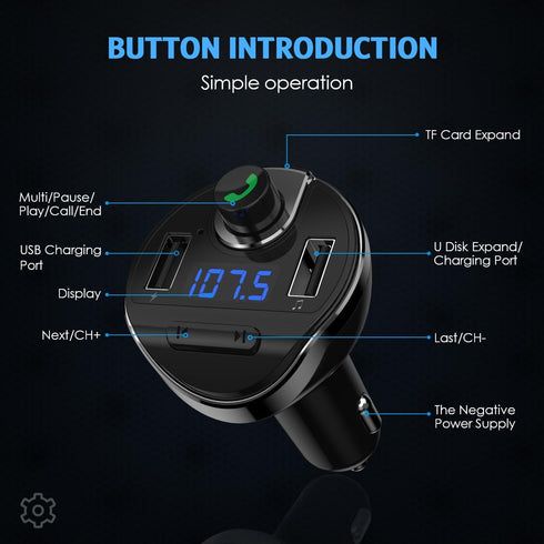 Criacr Aux Bluetooth Adapter for Car, HandsFree Call Dual Ports Charger, FM Radio Transmitter Receiver, Mp3 Audio Wireless Music Player HI-FI Ster...