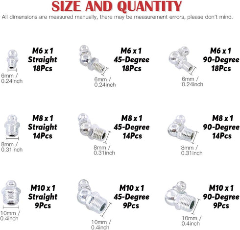 Hilitchi 123Pcs Metric Hydraulic Zerk Grease Fittings Assortment Kit (Metric)...