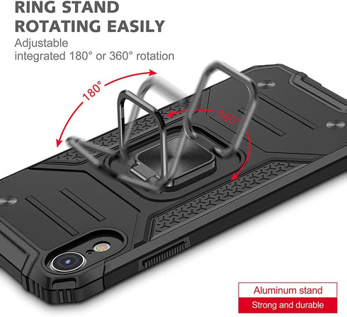 HNHYGETE for iPhone XR Case: iPhone XR phone case with Screen Protector: (Heavy Duty) Military Grade 360° Rotatable Kickstand Shockproof Protectiv...