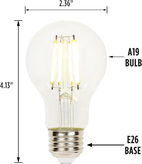 Westinghouse 5258020 6.5 Watt (60 Watt Equivalent) A19 Dimmable Clear Filament LED Light Bulb, Medium Base, 6 Pack...