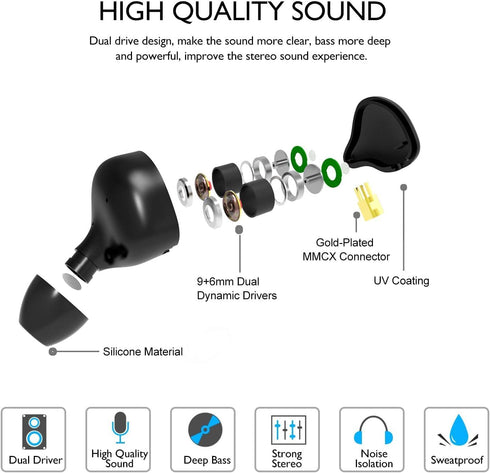 in-Ear Monitors in Ear Headphone Earbuds Wired Earphone Dual Drivers Headphone with MMCX Detachable Cables,Noise-Isolating Comfort Earbud for Musi...