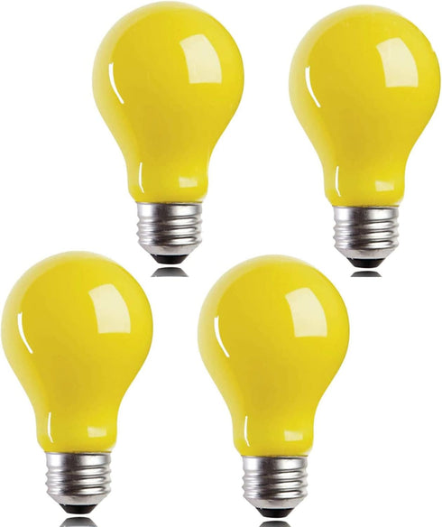 4 Packs 3W A19 LED Bug Light Bulbs Yellow LED Bulbs E26 Outdoor Bug Light Bulb 25W Equivalent 2000K Amber Glow Bug Light Bulb Night Light for Bedr...