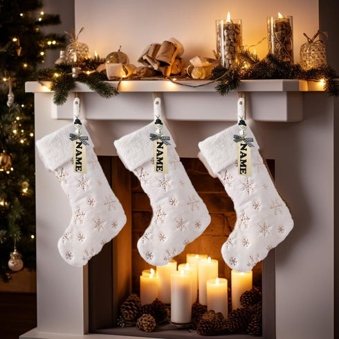 AOGU 3 Pack 22 Inch Faux Fur Sequin Snowflake Christmas Stockings Snowy White Christmas Stockings Hanging Ornaments Candy Gift Bags for Christmas ...