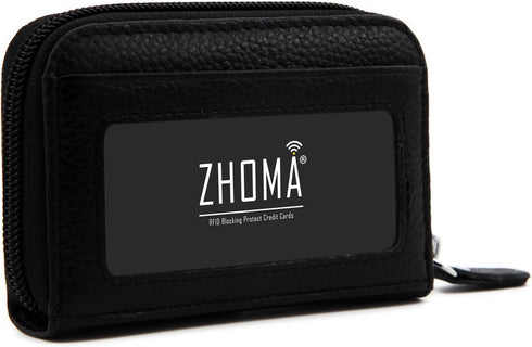 RFID Blocking Genuine Leather Credit Card Case Holder Security Travel Wallet - Black...