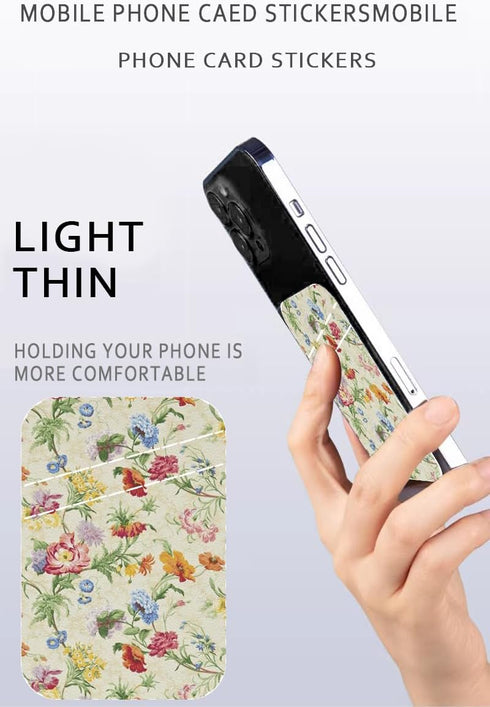 Phone Card Holder, Cute Leather Phone Wallet Stick On, Dual Pocket Credit Card Sticky Wallet, Compatible with Most of Cell Phone, Cute Colorful Fl...