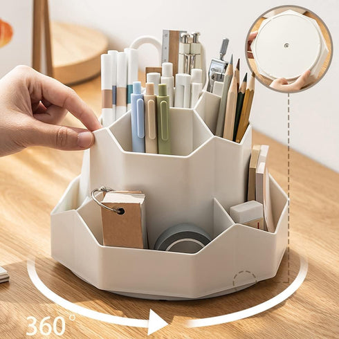 kaileyouxiangongsi Rotating Art Supply Storage Organizer,Pencil Holder with 9 Compartment, Pen Storage Organizer, for Kids Art Desk, Homeschool Su...