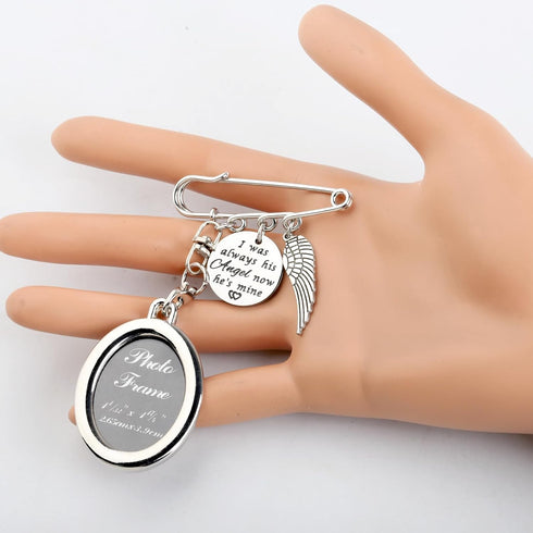 FEELMEM Loss Memorial Gift I Was Always His Angel Now He’s Mine Memorial Safety Pin Brooch Husband Dad Funeral Gift...