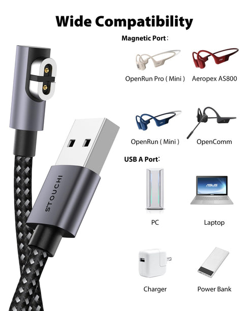Stouchi Charging Cable for Shokz, (6.6FT/ 2m) Nylon Braided USB A Cord Compatible with AfterShokz Aeropex AS800/Shokz OpenRun Pro/OpenRun/OpenRun ...