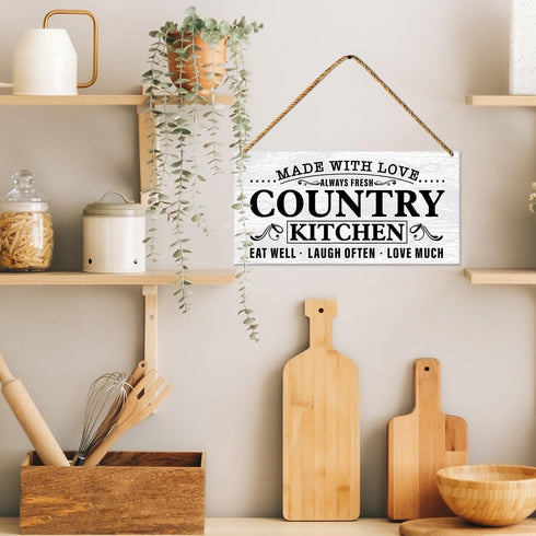Country Kitchen Wood Sign Decor, Farmhouse Door Wall Sign Decoration for Rustic Kitchen Dining Room Decor Hanging Sign, Housewarming Gifts for New...