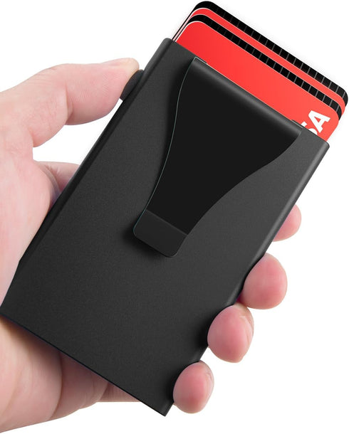 Pop Up Stealth Wallet with Money Clip - RFID Blocking Minimalist Wallet for Men, Aluminum Metal Wallet Slim Mens Wallet for Everyday Use and Trave...