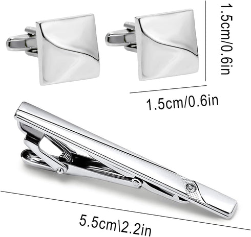 Gleamart Silver Tie Clip for Men Business Necktie Pinch Clip Personalised Cufflink Set...