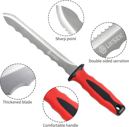 Stainless Steel Garden Knife with 7.8" Blade with New Handle, Double Side Utility Sod Cutter Lawn Repair Garden Knife with Nylon Sheath (RED)...