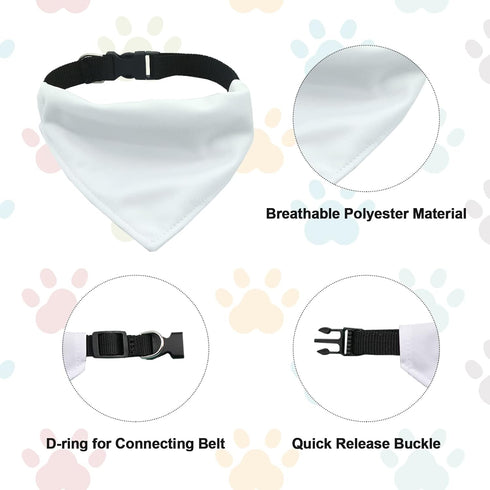 Dog Bandana with Adjustable Buckle, 2 PCS Pet Dog Sublimation Double-Sided Blank Dog Bandanas with D-Ring Adjustable Quick Release Buckle Dog Band...