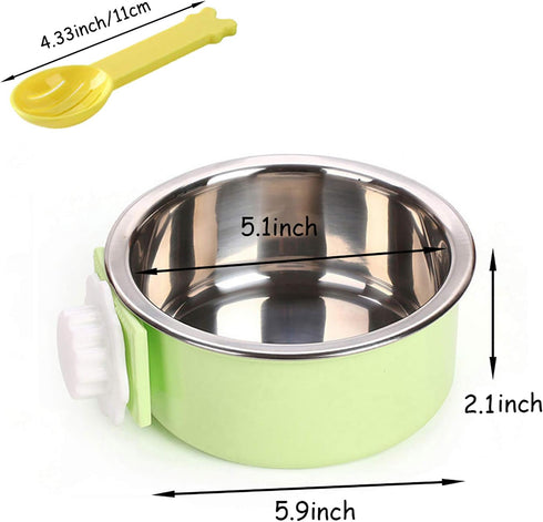 kathson 3 PCS Crate Dog Bowl, Stainless Steel Removable Hanging Cage Food Bowl Pet Food Spoon & Water Feeder Bowls Coop Cup for Puppy Cat Bird Rab...