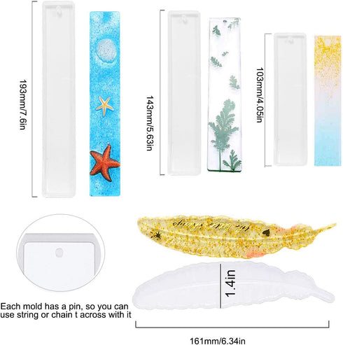 8PCS Rectangle Feather Bookmark Resin Molds, Silicone Bookmark Molds for Making Epoxy Resin Jewelry DIY Bookmarks Craft...