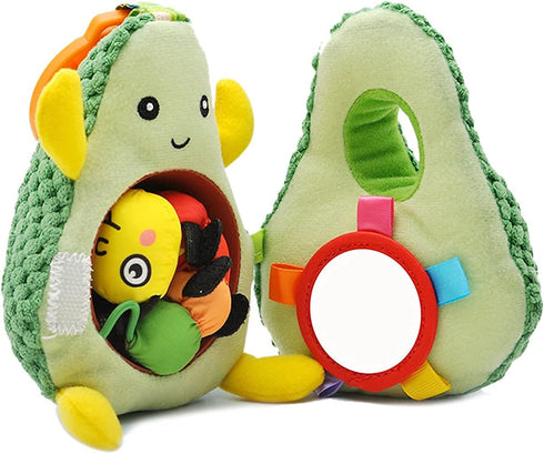 Jollybaby Plush Stuffed Fruit Baby Rattle Toy for Stroller Car Seat Crib, Montessori Sensory plush Avocado Toy with Rattle and Mirro Toy for Baby ...