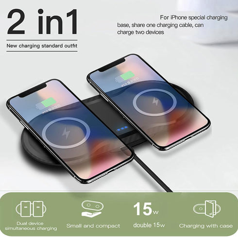 2 Pack Dual 15W Wireless Charger for Multiple Devices, 30W Fast Wireless Charging Pad/Mat for Apple iPhone, for AirPods, for Samsung Phone, for Go...