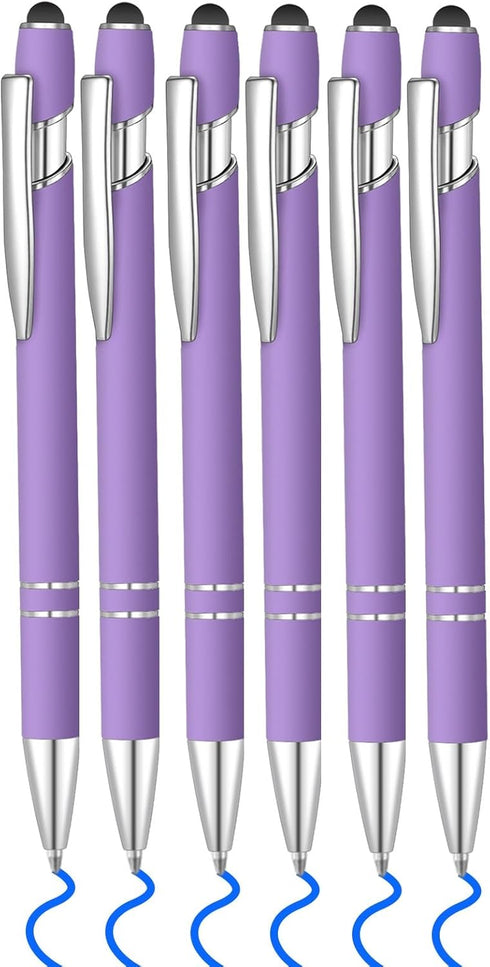 6 Pcs Blue Ink Ballpoint Pen with Stylus Tip 2 in 1 Ballpoint Pen Metal Pens Stylus Pen for Touch Screens School Office Coworkers (Purple)......