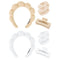 Wecoe White Khaki Spa Headband And Wristband Set Skincare Headband For Washing Face Hair Claw Clips For Thick Hair Cute Puffy Sponge Bubble Makeup...