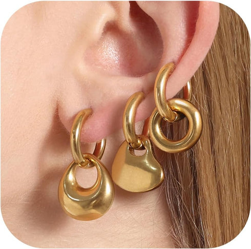 Waterproof 14K Gold Plated Filled Thick Small Gold Hoop Earrings for Women, Huggie Hoop Earrings, Hypoallergenic Lightweight Earrings, Gold Silver...