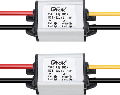 DROK 5V DC Converter, 2pcs Waterproof DC Buck Converter 8V-22V 12 V Step Down to 3V-15V 6V 9V 3A Adjustable Power Supply Voltage Regulator Module...