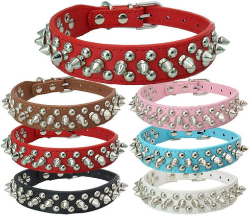 Spiked Dog Collars for Medium Dogs, Mushrooms Rivet Studded Anti-Bite Protective Pet Neck Pu Leather Spike Puppy Collars for XXS XS Small Medium L...