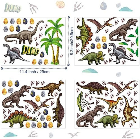 Zonon 114 Pcs/ 4 Sheet Glow in The Dark Dinosaur Wall Decals for Boys Bedroom Waterproof Self Adhesive Glowing Dinosaur Wall Stickers Removable Di...