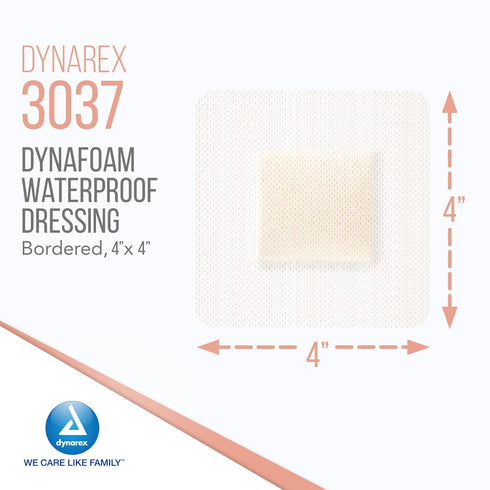 Dynarex Dynafoam Waterproof Bordered Adhesive Foam Wound Dressing Bandage, 4" x 4", 10 Count...