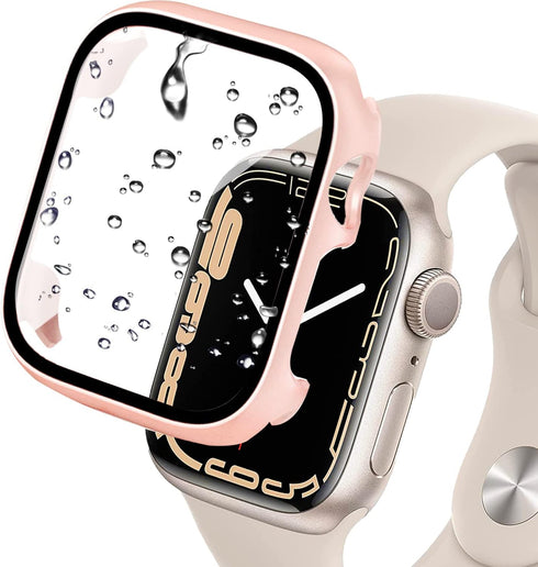 Miimall Compatible for Apple Watch Series 9 41mm Case with Built-in Glass Screen Protector, Hard PC Shockproof Anti-Scratch Waterproof Bumper Case...