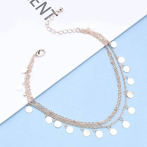 Boho Coin Anklet Bracelet Layered Coin Pendant Ankle Bracelet Vintage Disc Chain Anklet Gold Round Coin Disc Anklet Foot Chain Jewelry for Women...