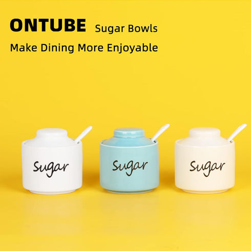 ONTUBE Ceramic Sugar Bowl with Lid and Spoon,Porcelain Sugar Pot,8oz (Turquoise)...