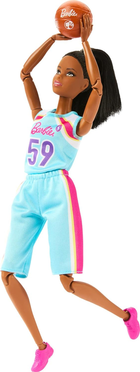 Barbie Careers Fashion Doll & Accessories, Made to Move Brunette Basketball Player Wearing Removable Uniform with Ball, 22 Bendable Joints...