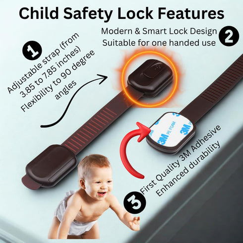 Child Safety Cabinet Locks (6 Pack) – Adjustable Baby Proofing Strap Latches with Strong 3M Adhesive – No Drill Childproof Locks for Drawers, Cabi...