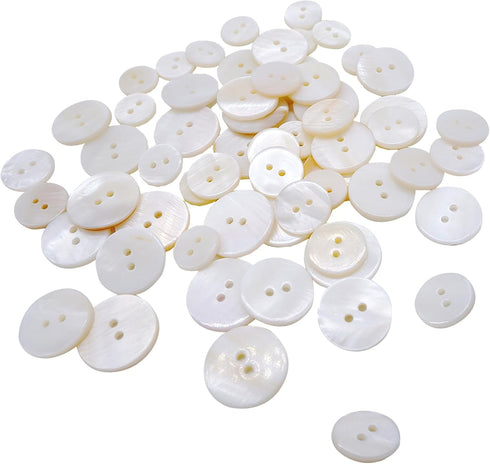 60PCS White Genuine Mother of Pearl Buttons Set, Natural Shell Buttons for DIY Sewing Crafts, Clothes, Blazer, Shirts, Suits (12.5mm/15mm/18mm/20m...