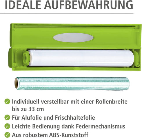WENKO Plastic Wrap Dispenser with Cutter, Saran Film Holder, Refillable Aluminum Foil Wrap Dispenser with Slide Cutter for Kitchen Organization, 1...